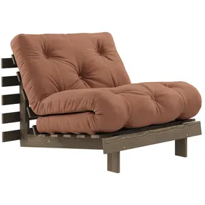 Canapé-lit en pin carob brown et tissu argile 90 x 200 cm Roots - Karu... pas cher