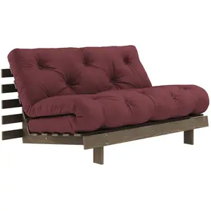 Canapé-lit en pin carob brown et tissu bordeaux 140 x 200 cm Roots - K... pas cher