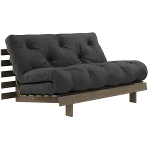 Canapé-lit en pin carob brown et tissu gris foncé 140 x 200 cm Roots -... pas cher