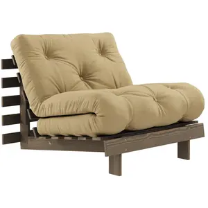 Canapé-lit en pin carob brown et tissu beige blé 90 x 200 cm Roots - K... pas cher
