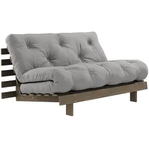 Canapé-lit en pin carob brown et tissu gris 140 x 200 cm Roots - Karup... pas cher