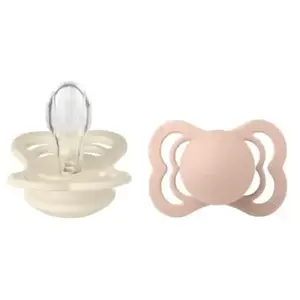 BIBS Supreme Silicone Size 1: 0+ months tétine Ivory / Blush 2 pcs
