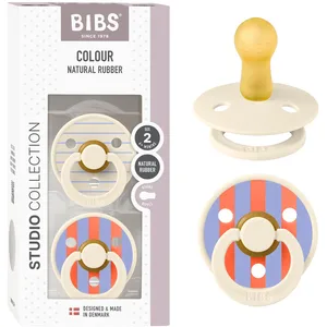 Tétine BIBS Colour Studio. Lot de 2 sucettes. Sans bisphénol A, Téterelle ronde. Latex de caoutchouc naturel, Fabriqué au Danemark, Taille 2 (6-18 mois), Pin Ivory pas cher