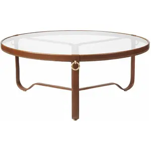 Gubi Table Basse Adnet Table Ø 100 Cm (Tan - Verre Et Cuir) pas cher