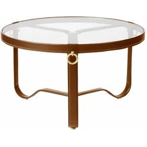 GUBI table basse ADNET TABLE Ø 70 cm (Tan - Verre et cuir) pas cher