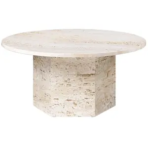 GUBI table basse EPIC COFFEE TABLE Ø 80 cm (Neutral White - Travertin)