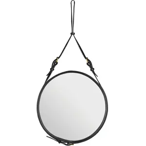 Miroir rond en cuir noir et laiton 58 cm Adnet - Gubi