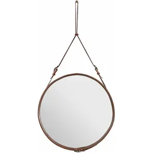 Miroir rond en cuir marron et laiton 70 cm Adnet - Gubi