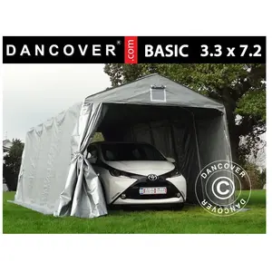 Tente Abri Voiture Garage Basic, 3,3x7,2x2,4m pe, GrisVendu parmanomano