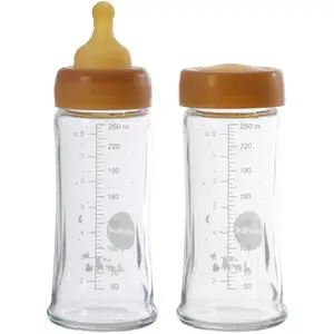 Comparateur de prix : Hevea - Biberons en verre à col large Débit moyen - Lot de 2 Naturel 250 ml