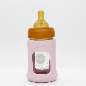 Comparateur de prix : Hévéa - Biberon en verre avec protection rose 150 ml 0+ mois - HEVEA