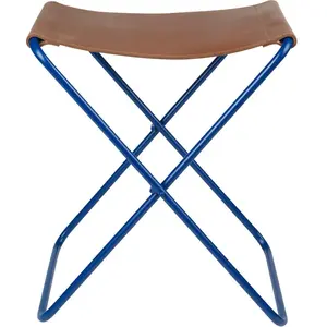 BROSTE COPENHAGEN - Tabouret pliant Nola - Bleu - Cuir de vache pas cher