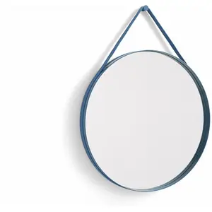 Miroir rond en acier bleu 70 cm Strap - Hay