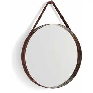 Miroir rond en acier marron foncé 50 cm Strap - Hay