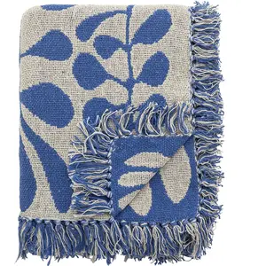 Bloomingville - Plaid Nevine - Bleu - Coton recyclé pas cher
