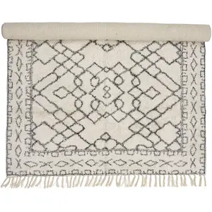 Bloomingville Tapis Jaqueline, Blanc, Coton pas cher