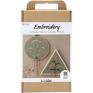 Kit DIY Broderie - Cadres - Vert Kaki - Creativ Company - Blanc