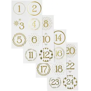 Non communiqué Chiffres autocollant de calendrier de l'Avent - 40 mm - Blanc et Doré - 24 stickers pas cher