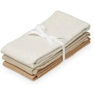 Comparateur de prix : CamCam Copenhagen Lot de 3 langes en coton bio Mix Classic Stripes Camel (70 x 70 cm)