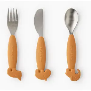 Set de 3 couverts Easy-grip Deer friends Moutarde pas cher