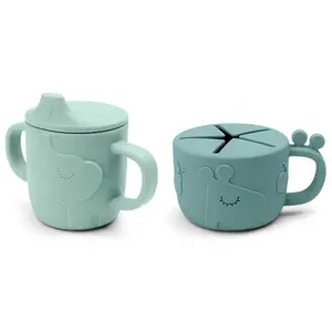 Lot tasse à bec et tasse à goûter Peekaboo Deer friends Bleu