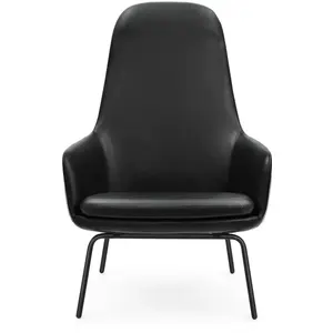 Fauteuil haut avec pieds en acier noir et assise en cuir noir Era - No...