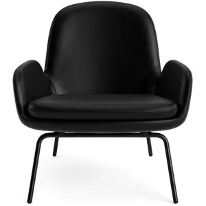 Fauteuil bas avec pieds en acier noir et assise en cuir marron Era - N...