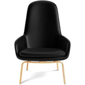 Fauteuil haut avec pieds en chêne et assise en cuir marron Era - Norma...