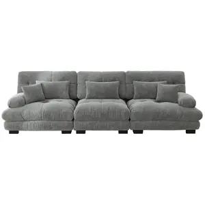 Canapé modulable 3 places en tissu chenille gris pas cher