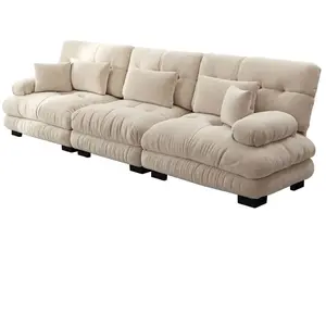 Canapé rembourré modulable 3 places en tissu chenille creme pas cher