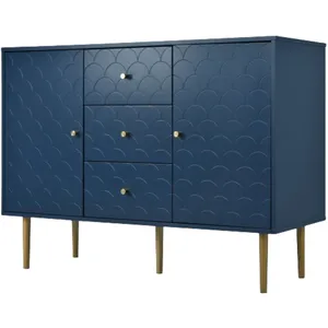 Urban Meuble Commode buffet haut avec 2 portes 3 tiroirs bleu marine pas cher