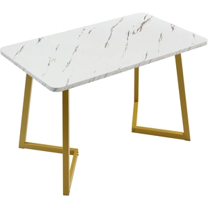 Urban Meuble Table à manger rectangulaire en motif marbre pieds en métal doré/blanc pas cher