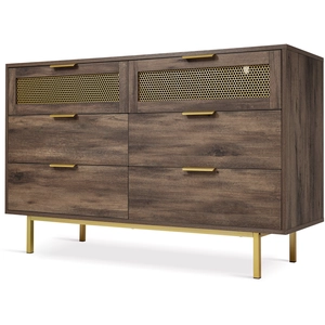 Urban Meuble Buffet vintage effet bois foncé avec 6 tiroirs 120x40x76cm pas cher