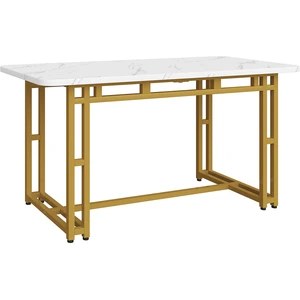 Urban Meuble Table à mange rectangulaire effet marbre blanc pieds dorés 120x70cm pas cher