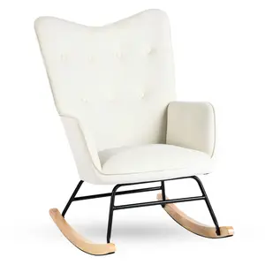 Urban Meuble Fauteuil à bascule rocking chair velours blanc cassé pas cher