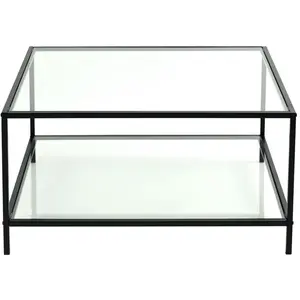 Urban Meuble Table Basse Industrielle Verre Trempé Cadre Acier 80*80*42cm pas cher