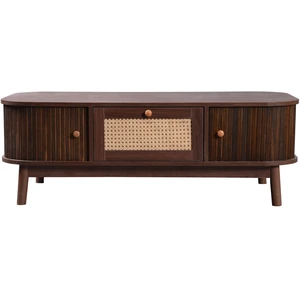 Urban Meuble Table basse effet noyer vintage et rotin 1 tiroir et 2 niches pas cher