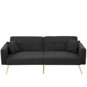 Canapé convertible 3 places en tissu noir avec pieds dorés pas cher