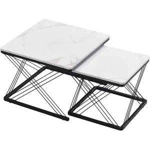 Urban Meuble Ensemble de 2 tables basses gigognes élégantes effet marbre brillant