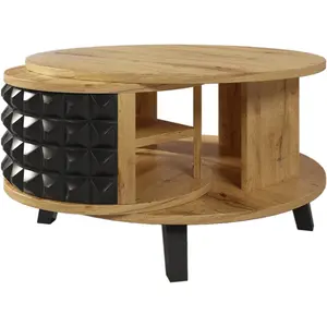 Urban Meuble Table basse effet bois et noir, rangement interne rotatif pas cher