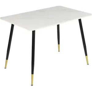 Urban Meuble Table de salle à manger effet marbre blanc pieds noirs dorés