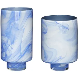 Comparateur de prix : Vases en verre bleu et blanc (lot de 2) Cloud - Hübsch