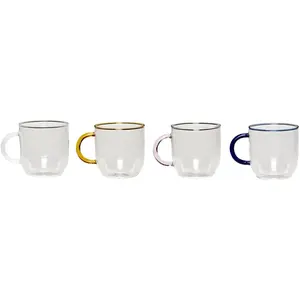 Comparateur de prix : Hübsch Set de 4 Verre avec poignée en ambre bleu rose et blanc