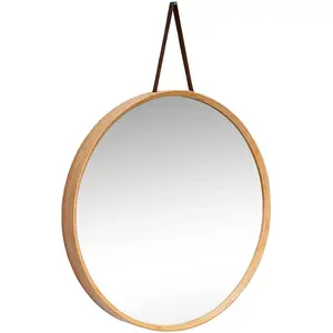 WADIGA Grand Miroir Rond Suspendu Bois et Lanière Cuir 0,000000