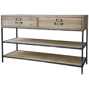 CHEMIN DE CAMPAGNE Meuble buffet en bois de sapin marron et fer noir 124 x 42 x 72 cm pas cher