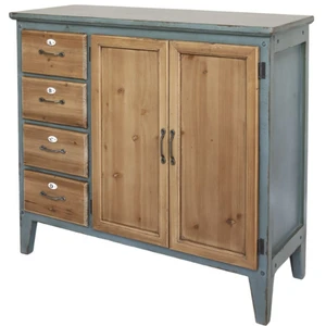 CHEMIN DE CAMPAGNE Meuble buffet en bois de sapin bleu opale et marron 90 x 37 x 80.5 cm pas cher