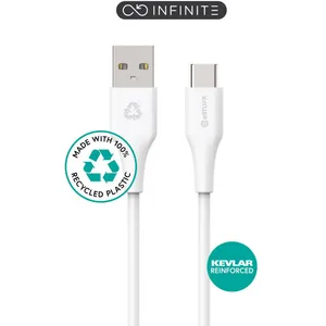eSTUFF INFINITE USB-C to USB-A Cable 1m White. Recycled Plastic, W128202910 (1m White. Recycled Plastic. Super Soft) (ES605170-BULK) pas cher