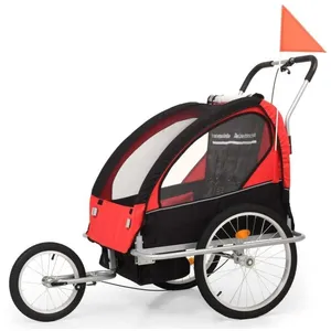 OVONNI Remorque à vélo et poussette pour enfants 2-en-1 Rouge et noirVendu parcdiscount