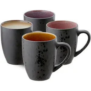 BITZ Tasses à café, tasses en grès, tasses à café avec anse, en set (4 pièces), bicolore, 30 cl