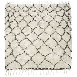 House Doctor Zena tapis 180x180 cm en coton blanc et noir pas cher